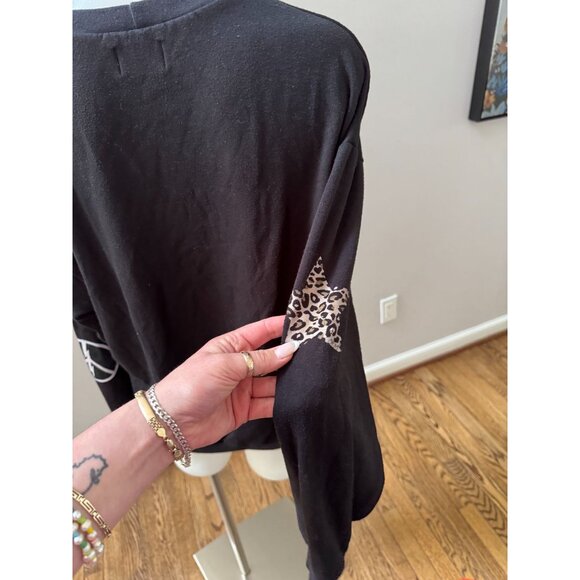 Lauren Moshi Babbs Leopard Tongue Pullover Sweatshirt Black Size XS - Picture 4 of 4